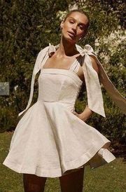 Aisle Pearl Bow Linen Dress