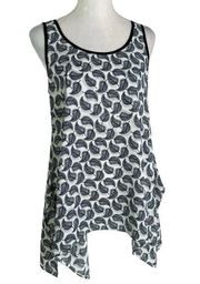 Karen Kane Leaf Print Asymmetric Hem Tunic Tank Top Size S NWT