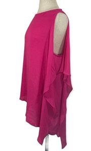 Pink asymmetrical sleeveless tunic top, women's oversized S/M waterfall blouse