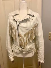 VINTAGE white Fringe Leather Jacket