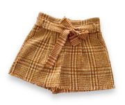 Naked Zebra Mustard & Ivory Tweed Pleated Academia High Rise Belted Shorts L