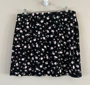 High Waisted Black Floral Mini Skirt