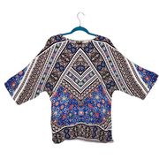 LCremieux Crepe Rayon Boho Persian Print Kimono Square Sleeve Tunic Blouse