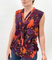 Rachel Roy Floral Secretary Tie Blouse top medium office career professional bow