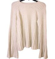 Olivaceous Wool Blend Ribbed Bell Sleeve Sweater Cream Oatmeal Size Small