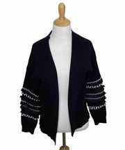 THML Black Sweater Cardigan Women Size Small Ruffle Fringe Sleeve Blue White