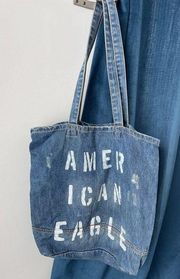 American Eagle Denim Cotton Tote Bag Blue