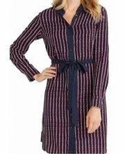 Draper James 4 Heart Field Shirt Dress Midi Reese Witherspoon Navy Blue Red Belt