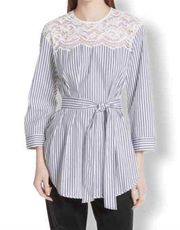 Sandro blue stripe lace back Dorothee blouse large new