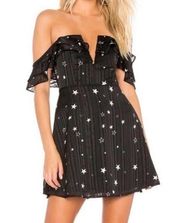 About Us Revolve Black Off Shoulder Silver Star Mini Dress Size XXS Deep V Neck