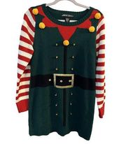 Christmas Elf Dress Womens Medium Knit Bells Pom Poms United States Sweaters