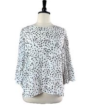 Blouse Top Ruffle Bell Sleeve Pullover White Black Leopard Women’s Size XL