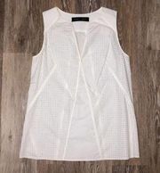 Proenza Schouler White Sleeveless Perforated V-Neck Cotton Top Size 4