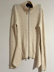 Karen Millen Wool honeycomb asymmetrical zip sweater cardigan cream