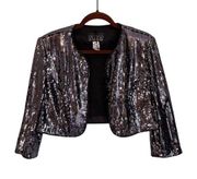 ALEX EVENING Jacket 16 Metallic Evening Open Front Stretch Cropped Sequins Black