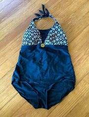 JACLYN Smith Plus Size Black and White One Piece Halter Swimsuit Size 16