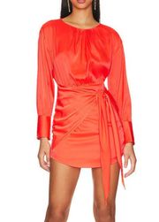Steve Madden Brooke Satin Mini Dress Fiery Coral Size 4 Career Modest Wrap NEW