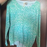 Turquoise & white cheetah print high low sweater