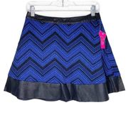 Junior's Candie's Faux Leather Black and Blue Chevron Mini Cocktail Skirt Size 9