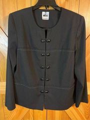 Vintage Leslie Fay Black Military Style  Double Front Button Blazer Size 16 (269