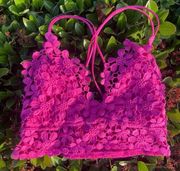 Hot Pink Free People Crochet floral Details XS Extra Small