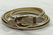 Vintage Faux Buckle Gold Tone Coil Stretch Cinch Belt Size XS Small S