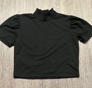 Glassons Black Turtleneck Short Sleeve w/ Sleeves and Ruffle Collar (Size M)