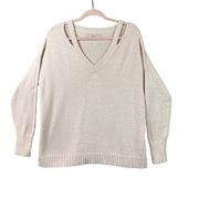 LOFT Sweater Women's Size Large Heathered Light Pink Long Sleeve V-Neck