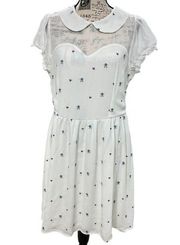 Freeway womens Large Dress embroidered collar sheer mini floral hearts baby doll