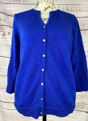 Susan Bristol Button Front Cardigan Womens Large 100% Merino Wool Vintage Blue