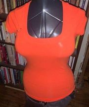 Lole athletic square neck orange embroidered shoulder XS top