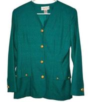 Vintage Casual Corner 80's Blazer Turquoise Teal Shoulder Pads Gold buttons 6