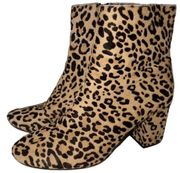 Halogen Alex Booties Leopard Print Calf Hair Ankle Boots Block Heel Womens 7.5