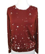 Socialite Star Print Burgundy Soft Pullover Crewneck Sweatshirt Size Small NWT