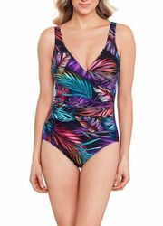 Miradonna Miraclesuit Bahama Palms Shaping V-neck OnePiece Size 14 NWOT