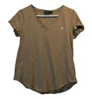 Polo Ralph Lauren Heathered Brown V-Neck Shirt Cuffed Sleeves Size Med GUC #0843