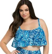 Torrid Blue Paisley Flounce Bikini Top Plus Size Flattering