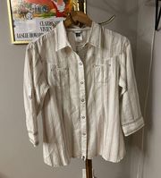 The North Face Shirt Womens Size Medium White 3/4 Sleeve Button Up Striped