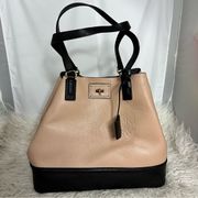 Cole Haan Black Beige Leather Carryall Large Tote Big Bag Overnight