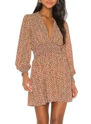 Resa Revolve Alice Mini Deep V Smocked Dress Leopard