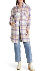 BLANK NYC Jacket Shacket Womens xs Lilac Plaid Collar Button Down Long Sleeve