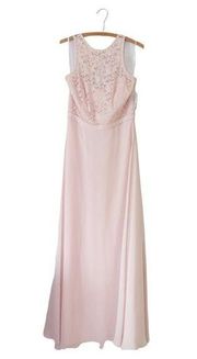 NWT Bill Levkoff Blush Pink Lace Halter Top Keyhole Back Gown