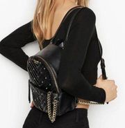 Victoria’s Secret Gem Small City Backpack Black Multi Colored Gems Gold Chain