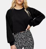 TOPSHOP Cropped Sweatshirt Pullover Black Crop Long Sleeve Size US 4-6 NWT