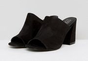 Black Flare-Heel Mules 70s Block Heel Mules Slide On Sandals