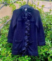 NANETTE LEPORE Black Ruffle Long Cardigan/Sweater SZ XS VGUC!