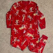 Nick & Nora red onesie sock monkey pajamas, size large