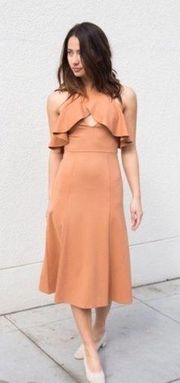 LPA Revolve Dress 161 Halter Midi Dress Ponte Knit Tan XS