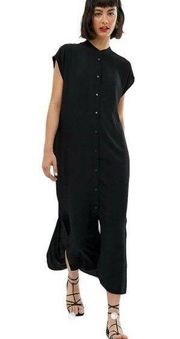 & Other Stories Button Front Shirt Midi Dress High Neck in Black Size 10