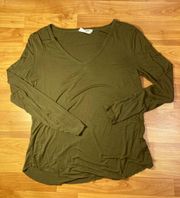 Hunter Green Loose Fitting V neck Long Sleeve Shirt